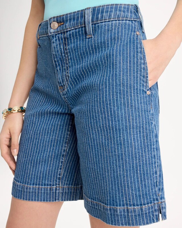 Striped Denim Trouser Shorts - image 4